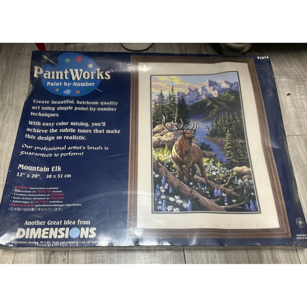 Vintage 1999 Dimensions PaintWorks Paint By Number Kit Mountain Elk 12x20